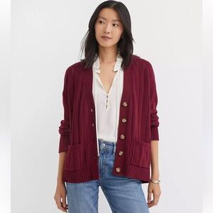 LOFT Pointelle Girlfriend Cardigan Burgundy